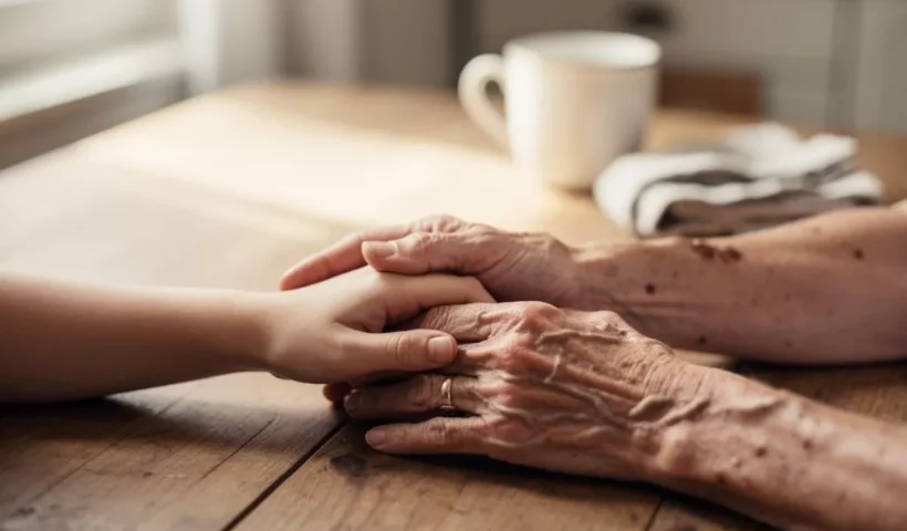 Mains d'une jeune personne et d'une personne âgée réunies