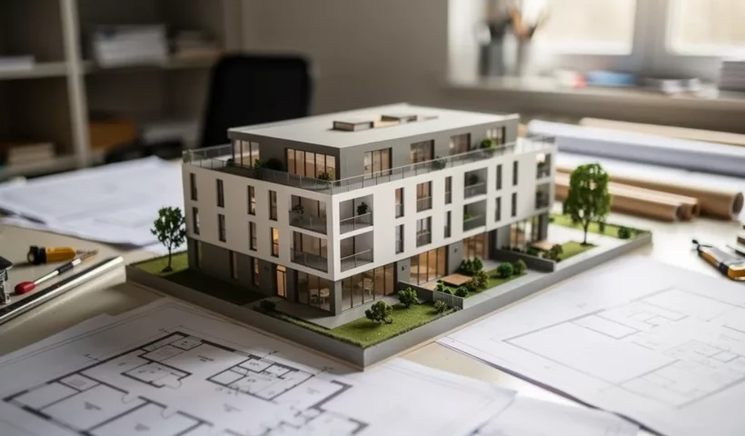 Maquette d'une résidence seniors et plans