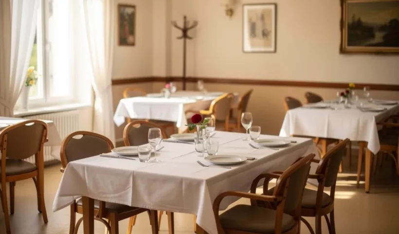 Salle à manger d'une maison de retraite avant le déjeuner