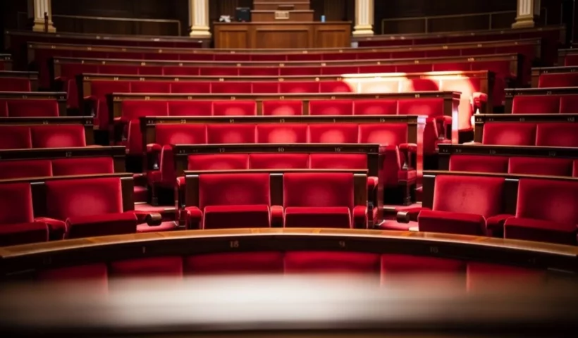 Hémicycle aux sièges rouges