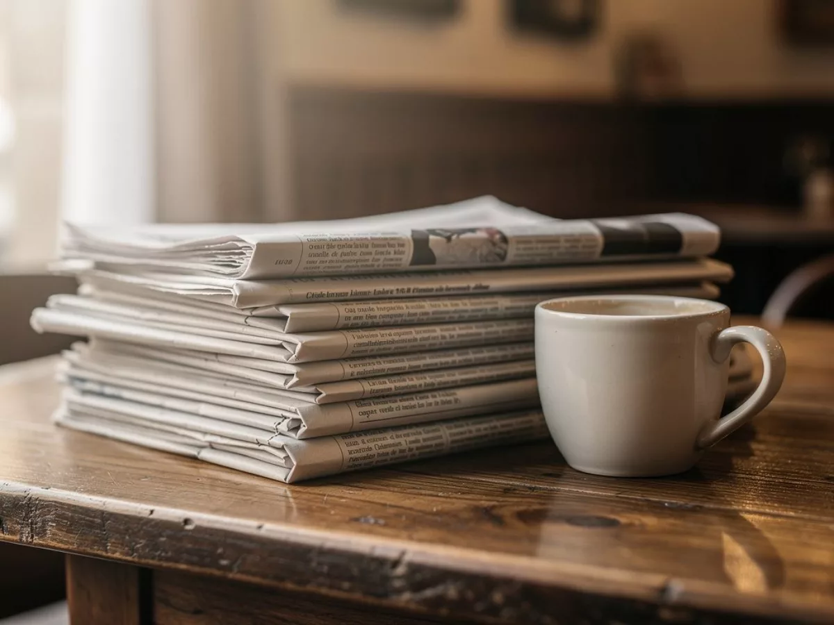 Journaux pliés et tasse de café