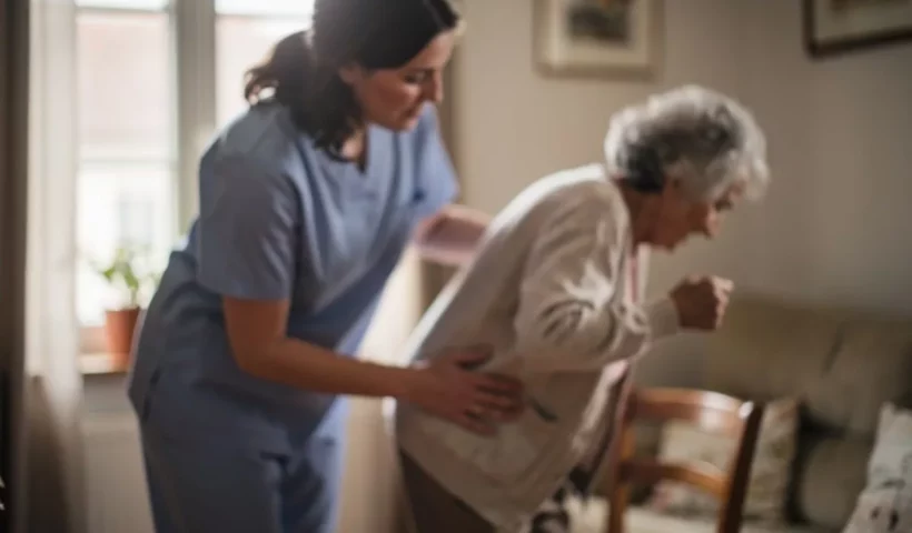 Soignante aidant une résidente à se lever
