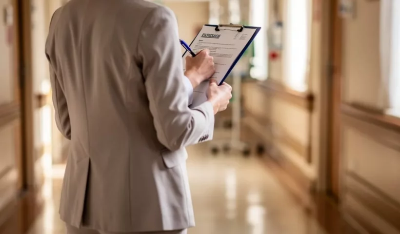 Inspecteur de dos avec un porte-documents dans un couloir
