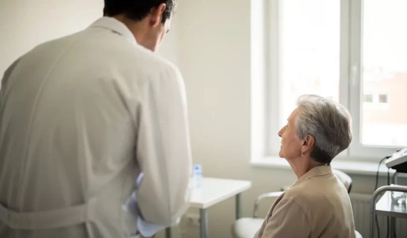 Médecin de dos échangeant avec une résidente
