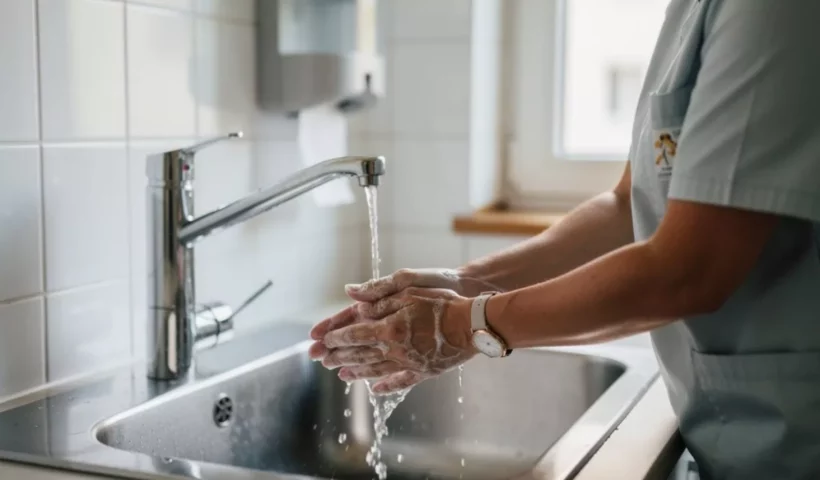 Lavage des mains d'une soignante