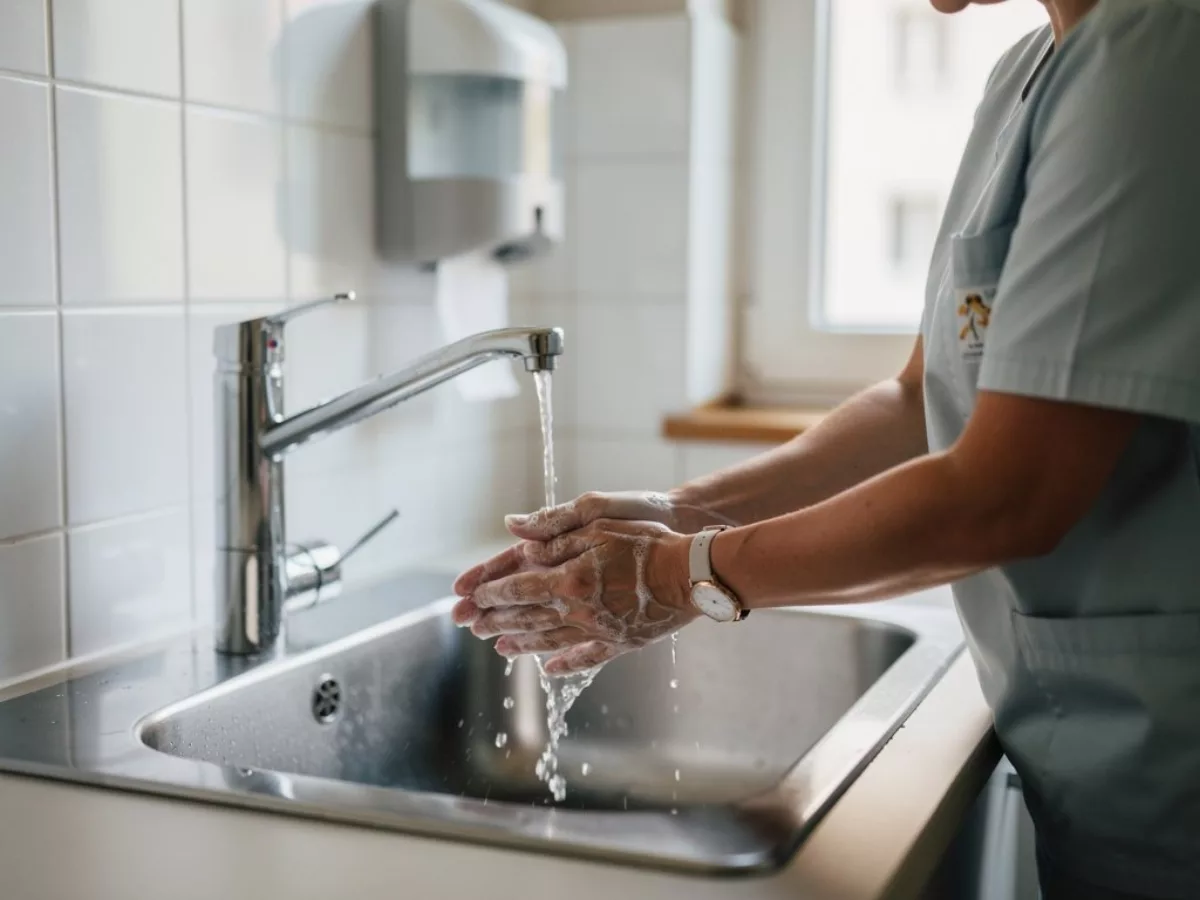 Lavage des mains d'une soignante